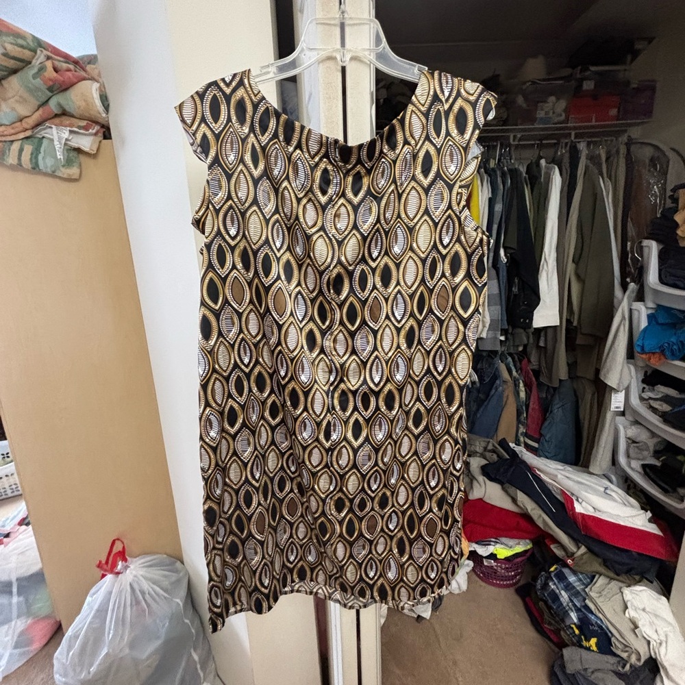 Mark by Avon Geometric Patterned Sleeveless Dress Black and Gold